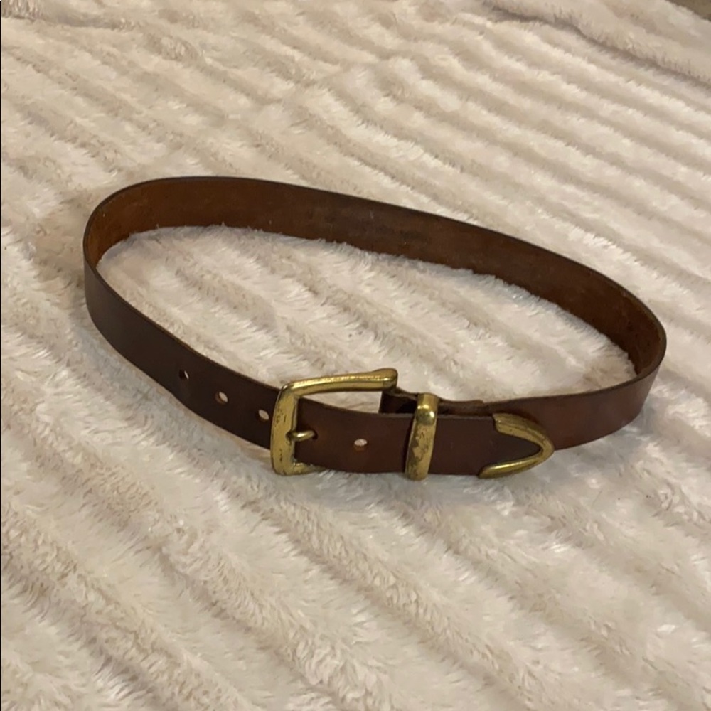 Genuine leather belt brown and gold metal buckle